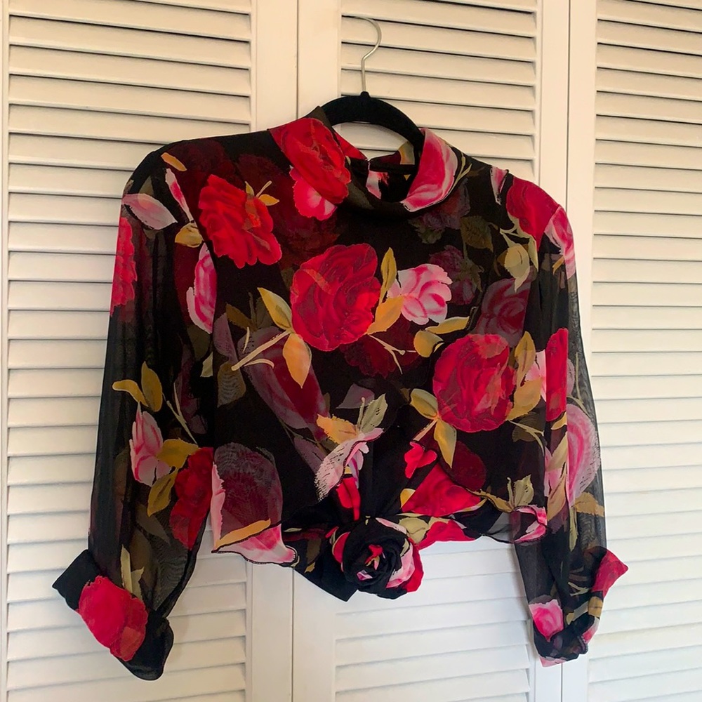 Sheer high neck floral blouse